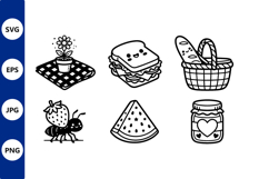 Kawaii Picnic Food Black White Vector Product Image 1
