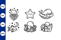 Sleeping Cute Sea Creatures Vector Art Product Image 1