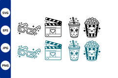 Cute Smiling Popcorn Soda Movie Icons Product Image 1