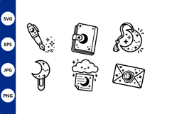 Moon star vector art set black and white Product Image 1