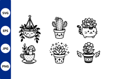 Cute Succulent Plants Black White Vector Product Image 1