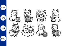 Cute Alpaca Black And White Line Art Product Image 1