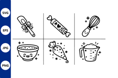 Kawaii Baking Tools Vector Line Art Set Product Image 1