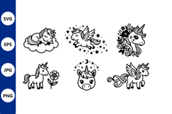 Cute Black and White Unicorn Line Art Product Image 1