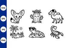 Cute Desert Animals Vector Line Art Product Image 1