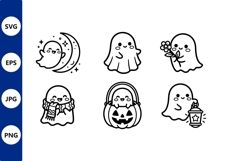 Cute Happy Ghost Line Art Vector Product Image 1
