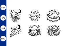 Sleepy sea creatures black white line Product Image 1