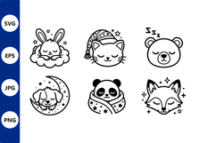 Sleeping Animals Cute Black And White Product Image 1