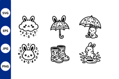 Cute Bunny Umbrella Raindrops Vector Product Image 1