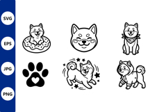 Happy Shiba Inu Dog Line Art Vector Product Image 1