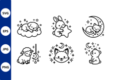 Cute Sleeping Animals Line Art Vector Product Image 1