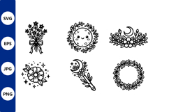 Black White Floral Bouquet Moon Wand Product Image 1