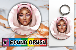 Cozy Keychain Round Design, Afro Girl Product Image 1