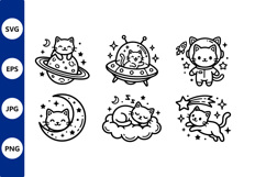 Cute Cat Space Line Art Vector Product Image 1