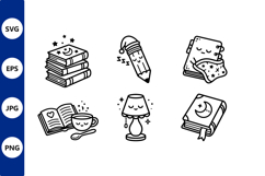 Cute Sleepy Pencil and Books Line Art Product Image 1
