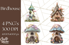 Cottagecore Birdhouse Clipart PNG, Whimsical Fairy Houses Product Image 1