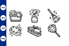 Cleaning Tools Vector Line Art Product Image 1