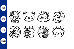Cute Kawaii Bear Moon Lantern Line Art Product Image 1