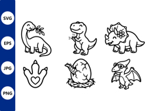 Cute Happy Dinosaurs Line Art Vector Product Image 1
