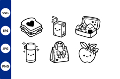 Kawaii lunch set icons black white Product Image 1