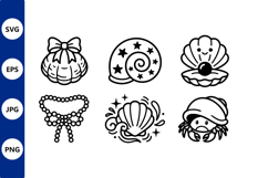 Seashells Pearls Crab Line Art Black Product Image 1