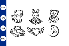 Cute Black White Baby Animal Vector Set Product Image 1