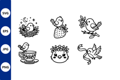 Birds Nest Moon Strawberry Line Art Product Image 1