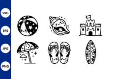 Kawaii Beach Vector Icons Black White Product Image 1