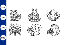 Woodland Animals Tea Time Line Art Product Image 1