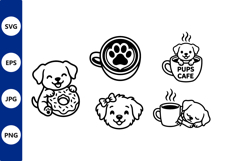 Pups Cafe Dog Coffee Donut Vector Art Product Image 1