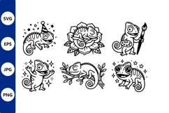 Cute Black and White Chameleons Line Art Product Image 1