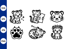 Cute Tiger Cub Black White Vector Art Product Image 1