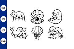 Cute Sea Animals Black And White Vector Product Image 1