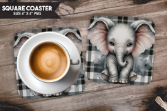 Elephant, Animal coaster, Buffalo Plaid Square Coaster PNG Product Image 1