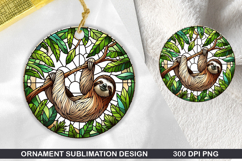 Cute Sloth Stained Glass Ornament PNG, Sublimation Design Product Image 1