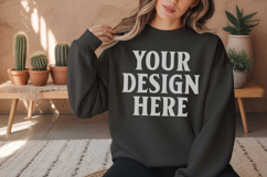 Black Gildan 18000 Crewnwck Sweatshirt Mockup, gildan 18000 Product Image 1