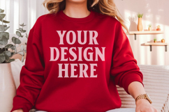 Gildan 18000 Cardinal Red Mockup , Crewneck Sweatshirt Boho Product Image 1
