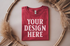 Gildan 64000 Red Folded Tshirt Mockup Product Image 1