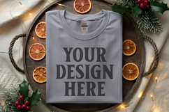 Gildan 5000 Sport Grey Folded Christmas Mockup, G5000 mockup Product Image 1