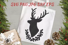 Deer SVG, Christmas Reindeer Head Silhouette PNG, JPG, DXF Product Image 1