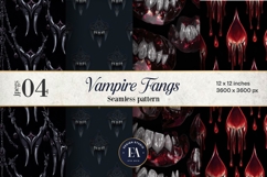 Vampire Fangs Pattern, Dark Gothic Teeth Digital Paper Product Image 1