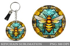 Stained Glass Bee Keychain. Bee Keychain Sublimation Product Image 1