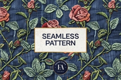 Embroidered Denim Digital Paper| Rose Denim Pattern Product Image 3