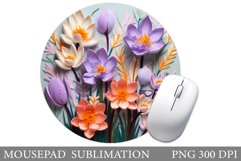 3D Flowers Mouse Pad. Flowers Round Mouse Pad Sublimation Product Image 1