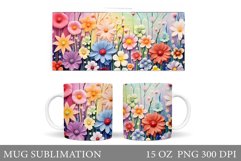 3D Flowers Mug Wrap Design. Wildflowers Mug Sublimation Product Image 1