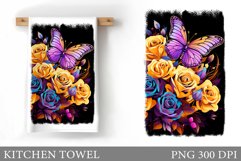 Butterfly Kitchen Towel. Rose Flowers Kitchen Towel Design Product Image 1