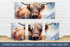 Winter Highland Cow Mug Wrap|Christmas Sublimation Design Product Image 1