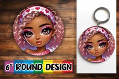 Whimsical Round Keychain Sublimation PNG, Love Girl Product Image 1