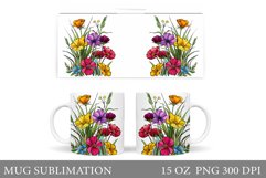 Wildflowers Mug Sublimation. Flowers Mug Wrap Template Product Image 1