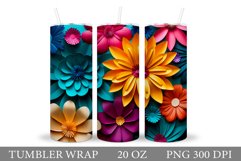 3D Flowers Tumbler Wrap Design. Floral Tumbler Sublimation Product Image 1